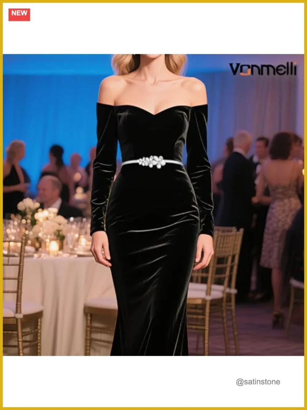 VONMELLI Skinny Metal Cinch Belt for Dresses Stretch Thin Waist Belt Women